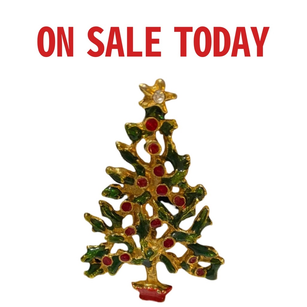 Vintage Holly Berry Christmas Tree Brooch